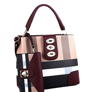 Trendy Turn-Lock Accent Plaid Print 2 in 1 Hobo Value SET MH-BL4216S