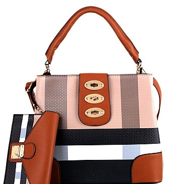 Trendy Turn-Lock Accent Plaid Print 2 in 1 Hobo Value SET MH-BL4216S