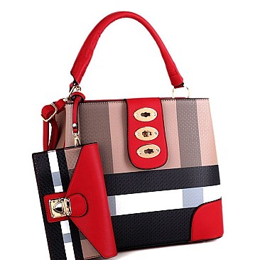 Trendy Turn-Lock Accent Plaid Print 2 in 1 Hobo Value SET MH-BL4216S