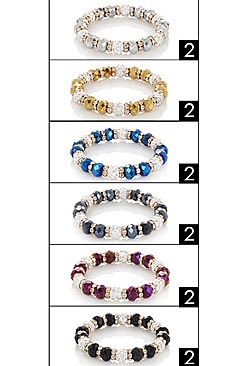 PACK OF 12 ENCHANTING ASSORTED COLOR MULTI BEAD STRETCH BRACELET