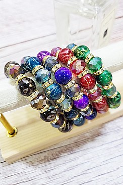 PACK OF 12 ENCHANTING ASSORTED COLOR MULTI BEAD STRETCH BRACELET