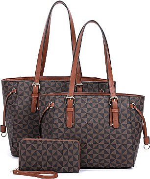 3 IN 1 TRENDY MONOGRAM TOTE & WALLET SET