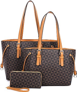 3 IN 1 TRENDY MONOGRAM TOTE & WALLET SET