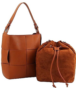 2 IN 1 STYLISH WOVEN SATCHEL WITH LONG STRAP