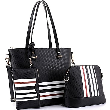 3 in 1 Stripe Print Tote Cross Body Value SET