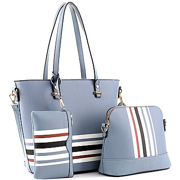 3 in 1 Stripe Print Tote Cross Body Value SET