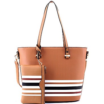 3 in 1 Stripe Print Tote Cross Body Value SET