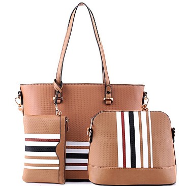 3 in 1 Stripe Print Tote Cross Body Value SET