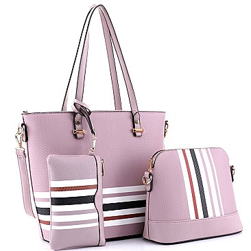 3 in 1 Stripe Print Tote Cross Body Value SET