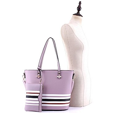 3 in 1 Stripe Print Tote Cross Body Value SET