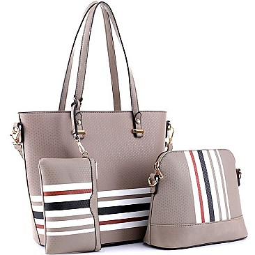 3 in 1 Stripe Print Tote Cross Body Value SET