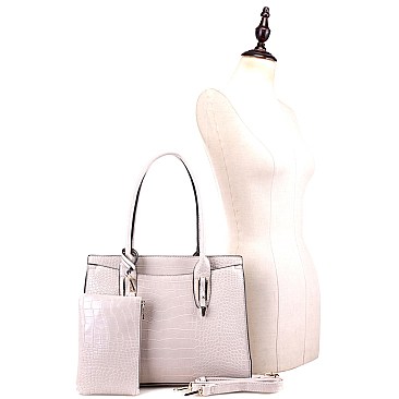 3 in 1 Crocodile Print Structured Tote Wallet SET