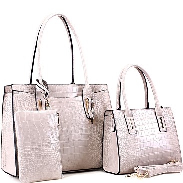 3 in 1 Crocodile Print Structured Tote Wallet SET