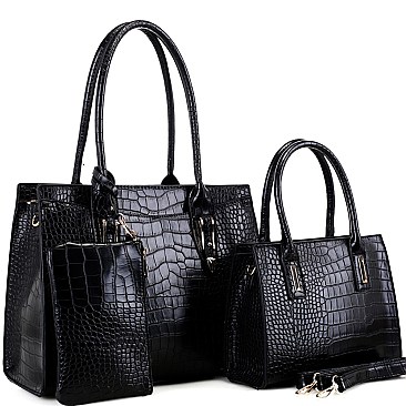 3 in 1 Crocodile Print Structured Tote Wallet SET