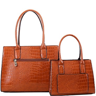 3 in 1 Crocodile Print Structured Tote Wallet SET