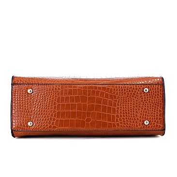 3 in 1 Crocodile Print Structured Tote Wallet SET