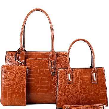 3 in 1 Crocodile Print Structured Tote Wallet SET