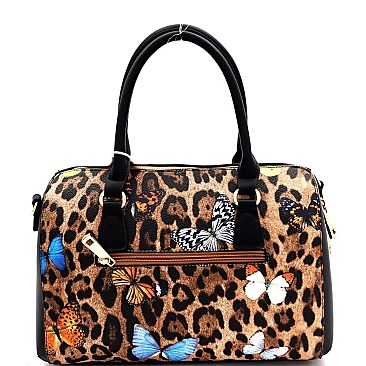 3 in 1 Butterfly Leopard Print Boston Satchel Cross Body Value SET