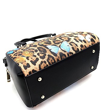 3 in 1 Butterfly Leopard Print Boston Satchel Cross Body Value SET