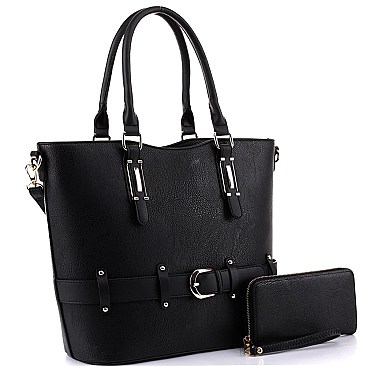 2-Way Two-Tone Belted Tote Wallet SET