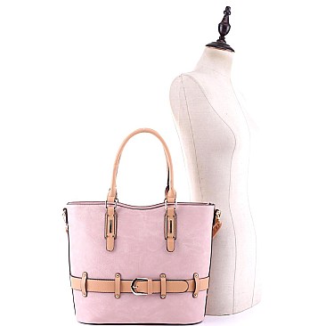 2-Way Two-Tone Belted Tote Wallet SET
