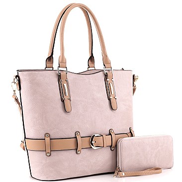 2-Way Two-Tone Belted Tote Wallet SET