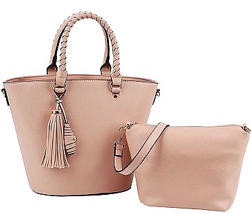 2 IN 1 CUTE TASSEL ACCENT TOTE BAG WITH LONG STRAP