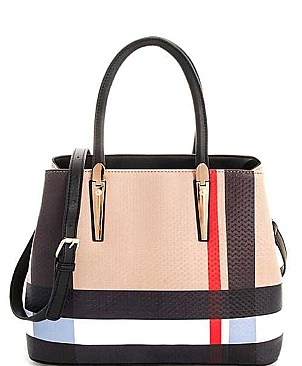 CH-BT2678 ELEGANT ALBA TARTAN 3 IN 1 CHECKERED SATCHEL WITH LONG STRAP