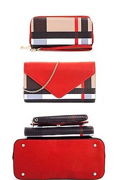 CH-BT2678 ELEGANT ALBA TARTAN 3 IN 1 CHECKERED SATCHEL WITH LONG STRAP