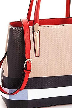 CH-BT2678 ELEGANT ALBA TARTAN 3 IN 1 CHECKERED SATCHEL WITH LONG STRAP