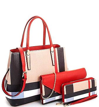 CH-BT2678 ELEGANT ALBA TARTAN 3 IN 1 CHECKERED SATCHEL WITH LONG STRAP