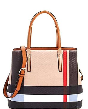 CH-BT2678 ELEGANT ALBA TARTAN 3 IN 1 CHECKERED SATCHEL WITH LONG STRAP