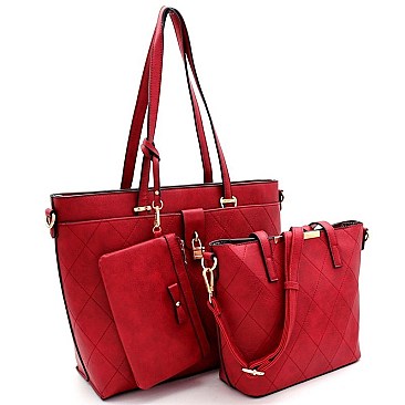 QUILTED PADLOCK ACCENT 3 IN 1 TOTE VALUE SET
