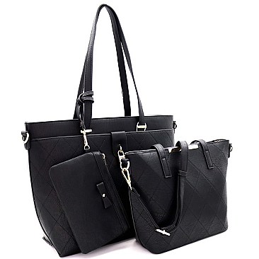 QUILTED PADLOCK ACCENT 3 IN 1 TOTE VALUE SET