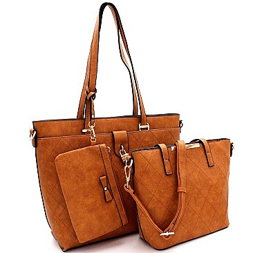 QUILTED PADLOCK ACCENT 3 IN 1 TOTE VALUE SET