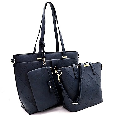QUILTED PADLOCK ACCENT 3 IN 1 TOTE VALUE SET