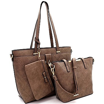 QUILTED PADLOCK ACCENT 3 IN 1 TOTE VALUE SET