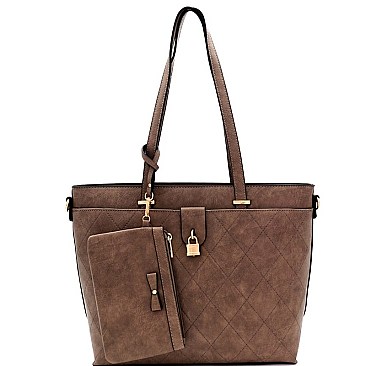 QUILTED PADLOCK ACCENT 3 IN 1 TOTE VALUE SET
