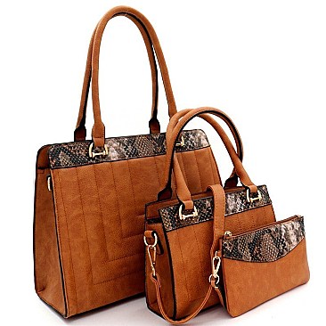 QUILTED SNAKE TRIM 3 IN 1 TOTE VALUE SET