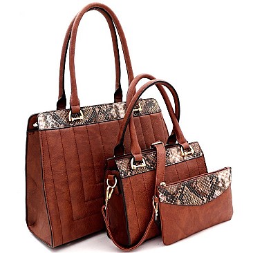 QUILTED SNAKE TRIM 3 IN 1 TOTE VALUE SET