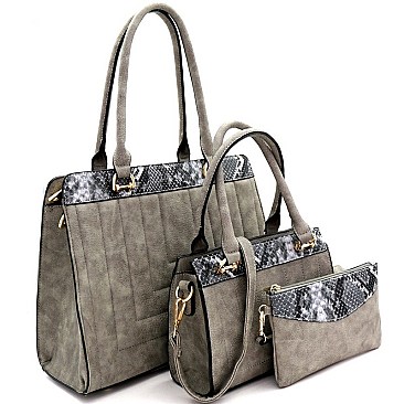 QUILTED SNAKE TRIM 3 IN 1 TOTE VALUE SET