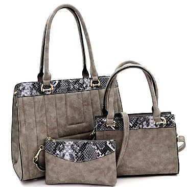QUILTED SNAKE TRIM 3 IN 1 TOTE VALUE SET