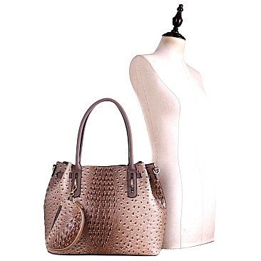 3 IN 1 OSTRICH EMBOSSED TOTE VALUE SET