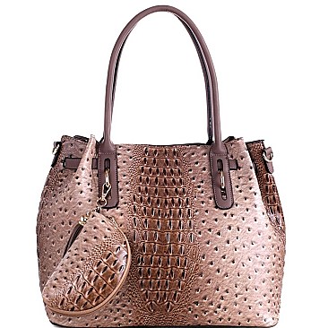 3 IN 1 OSTRICH EMBOSSED TOTE VALUE SET