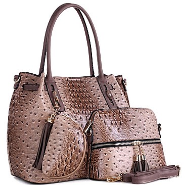 3 IN 1 OSTRICH EMBOSSED TOTE VALUE SET