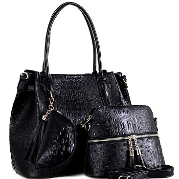 3 IN 1 OSTRICH EMBOSSED TOTE VALUE SET