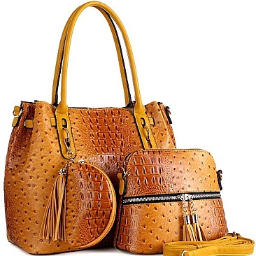 3 IN 1 OSTRICH EMBOSSED TOTE VALUE SET