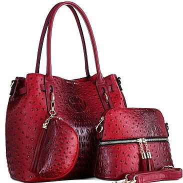 3 IN 1 OSTRICH EMBOSSED TOTE VALUE SET