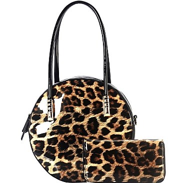 Leopard Print 2 in 1 Round Satchel & Wallet