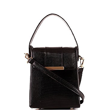 Small 2-Way Lizard Print Hardware Accent Flap Satchel